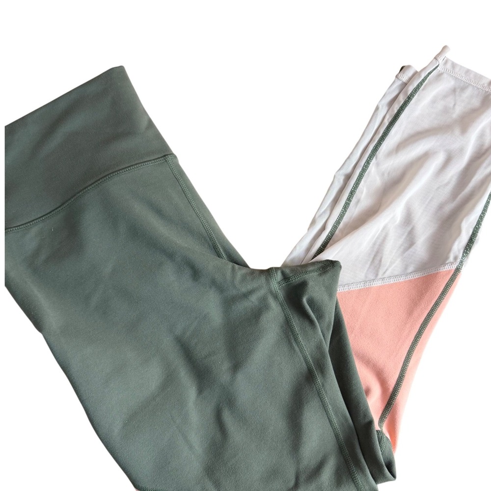 SALE Fabletics Colorblock High‎ Waisted Leggings Green Pink White Size L